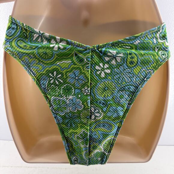 Hollister Swim Ribbed Cheeky Paisley Green Bikini Bottom Womens Large - Picture 5 of 5